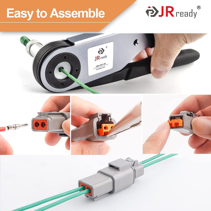 JRready مجموعة موصلات JRready ST6245 DTP 4 دبابيس رمادية مقاومة للماء مع سلك كهربائي بحجم 12 اتصال صلب 14-12 AWG، 2 مجموعات - Image 4